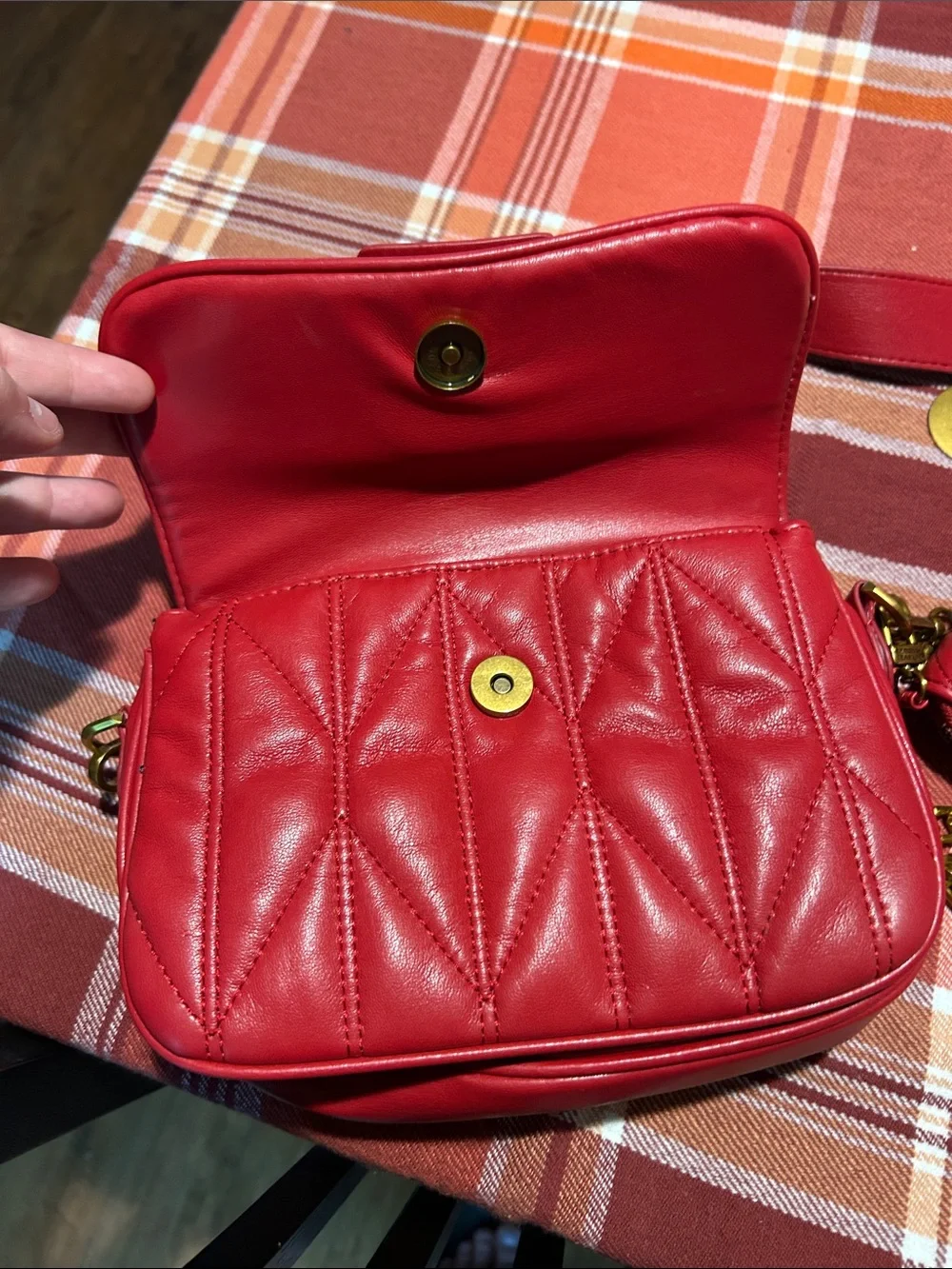 Steve Madden Red Quilted Crossbody Bag with Gold Chain Strap